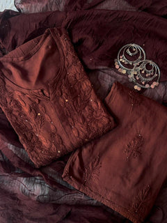 Noor Mocha Chikankari Kurta Set