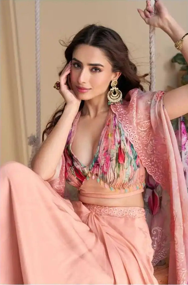 Noor Elara Real Chinnon Silk Indo-Western Suit