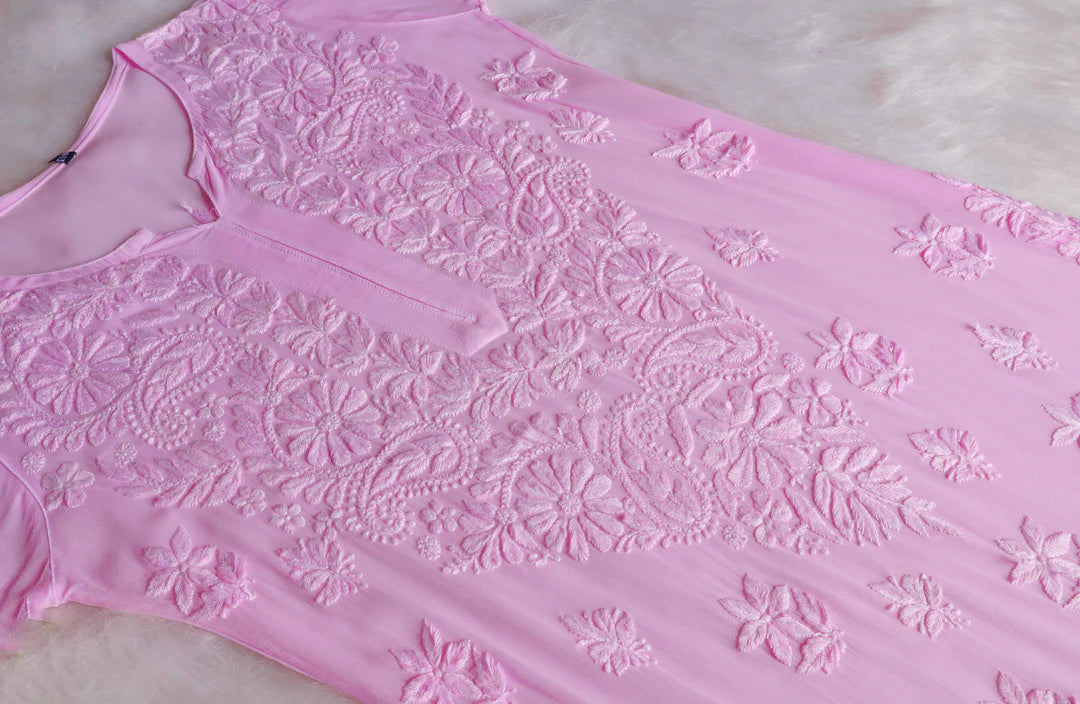 Rosé Noor Chikankari Viscose/Georgette 3-Piece Suit Set
