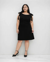 Black Boat Neck Ruched Mini Dress