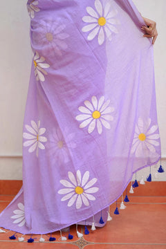Lavender Handpainted Mulmul Cotton Saree- By Reet Lifestyle