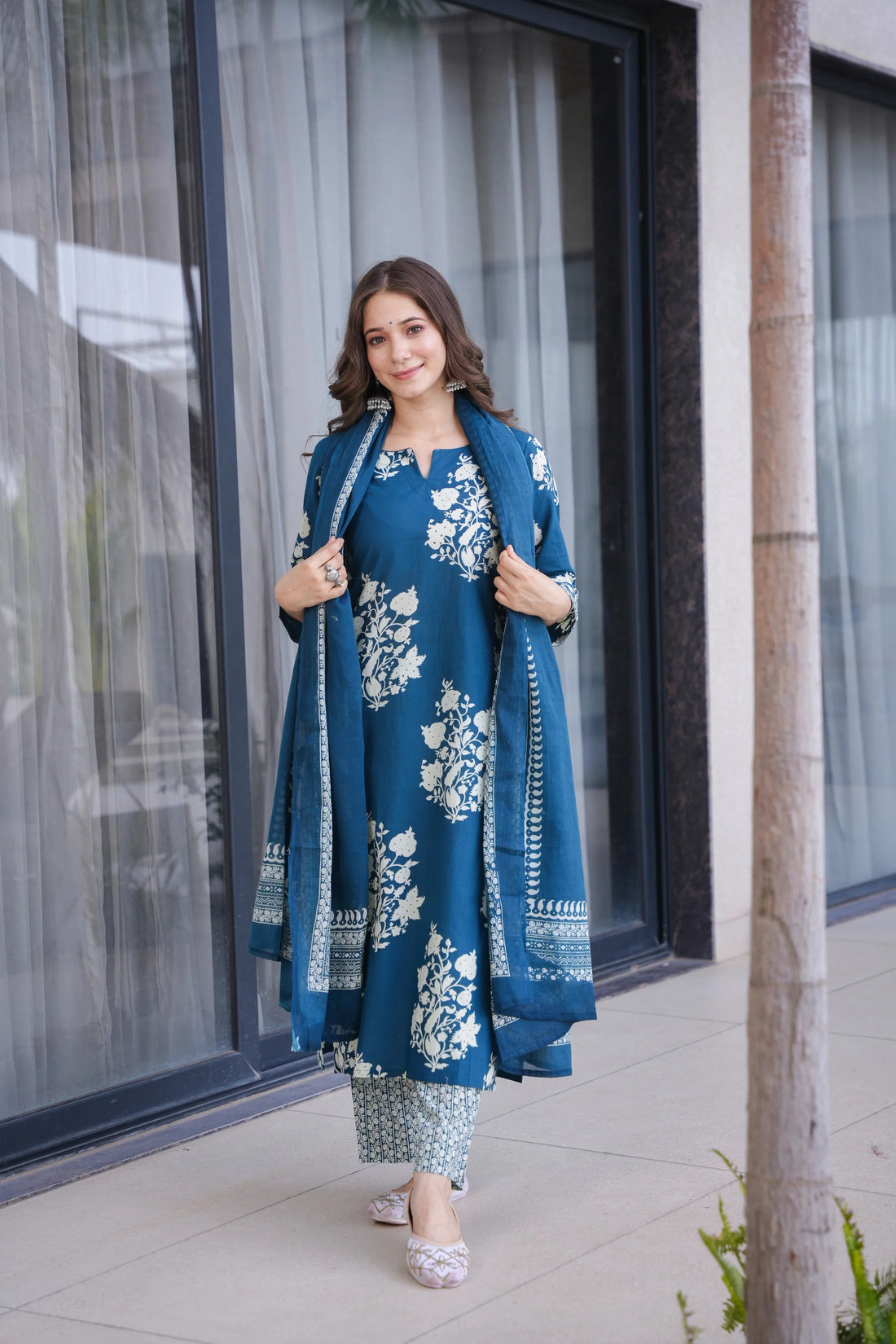Ramya Blue Cotton Suit Set- By Reet Lifestyle