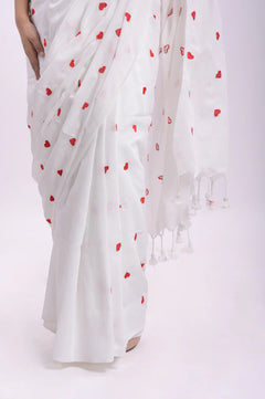 White Love Mulmul Cotton Saree- By Reet Lifestyle
