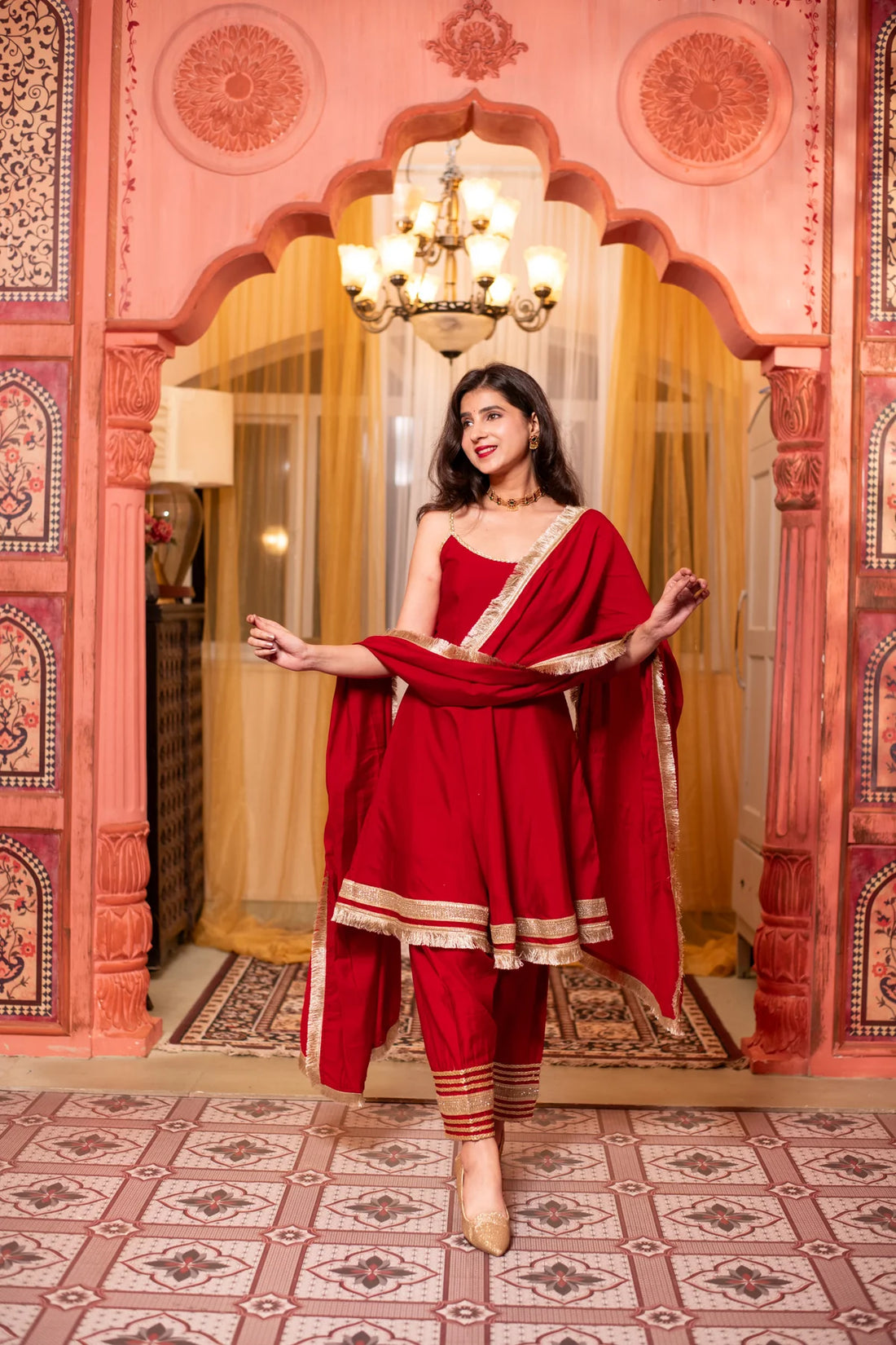 Red Short Anarkali Kurta Set- By Reet Lifestyle