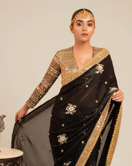 Black Butter Metallic Saree with Retro Radiance Blouse