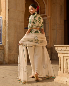 Opal Grey Printed Chanderi Suit Set- By Reet Lifestyle