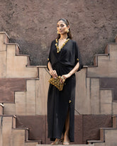 Siyah Mehr Ghungroo Draped Kaftan Gown