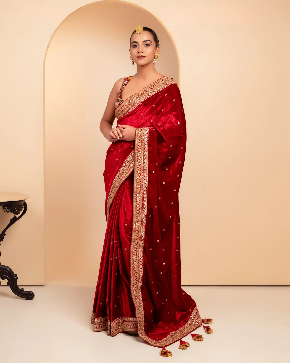 Maroon Velvet Berry Blockbuster Saree with Blouse
