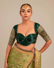 Gaji Silk Deep Green Embellished Blouse