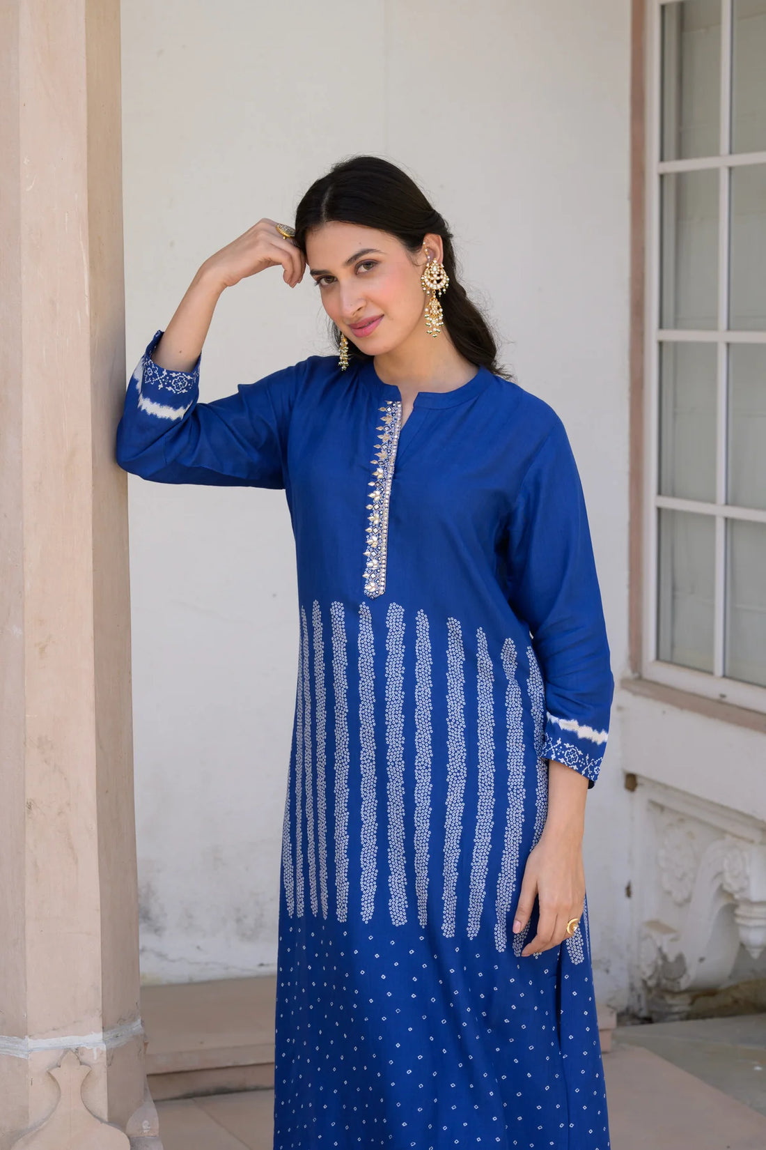Royal Blue Bandhani Print Muslin Kurta Set