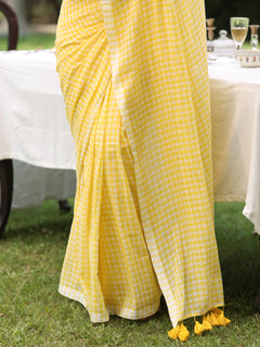 Sky Blue Gingham Mul Cotton Checks Saree