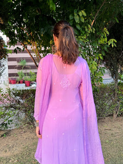 Mocha Blossom Viscose Georgette Straight Chikankari Kurta Set