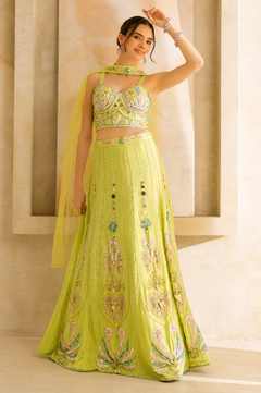 Lime Green Embroidered Lehenga Set with Dupatta