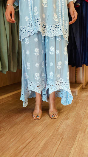 Sky Bloom Chikankari High-Low Kurta Set