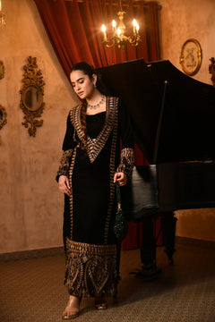 Royal Noir Embroidered Velvet Kaftan