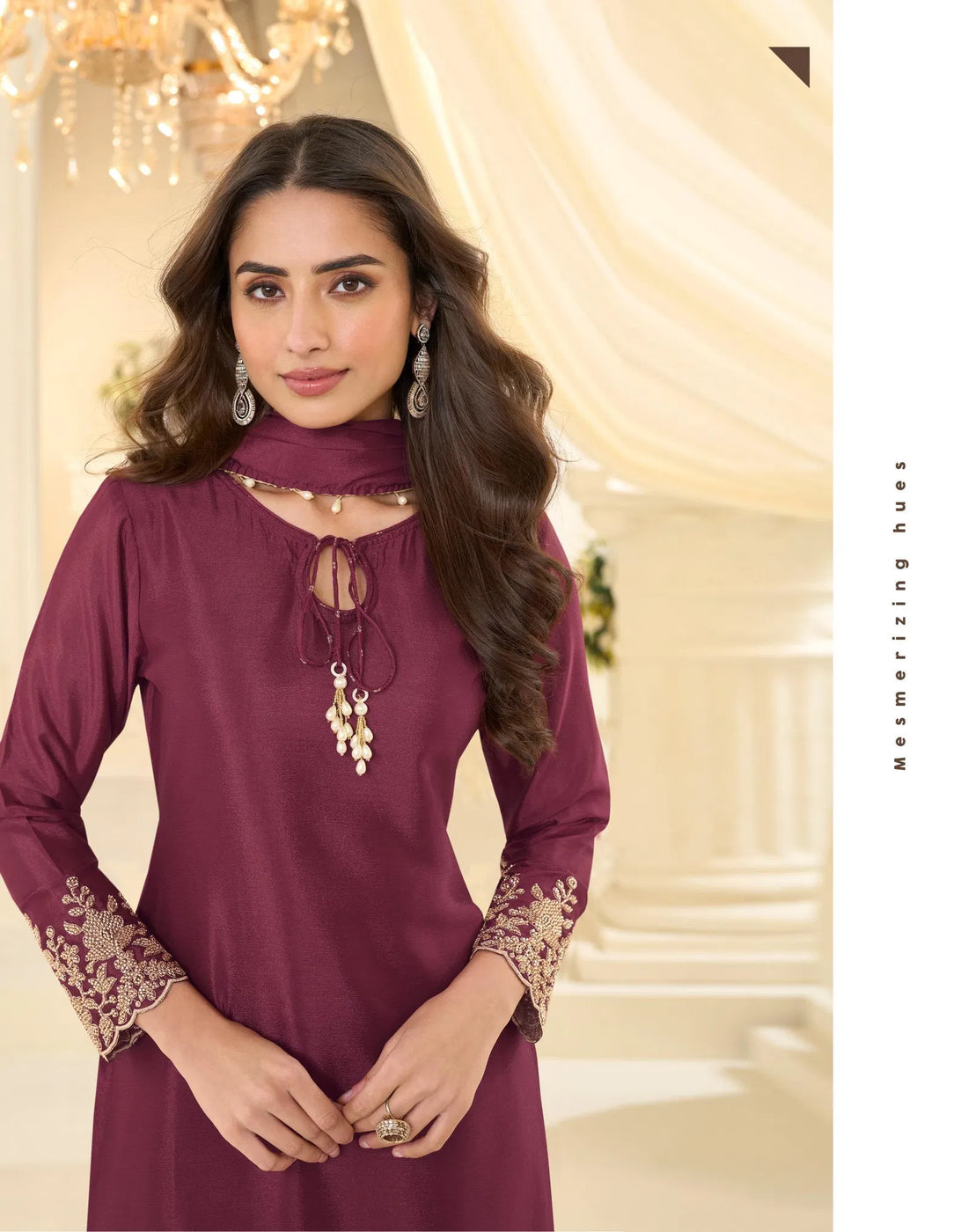 Latest Trendy Pakistani Style Rose Gold Beads Work Embroidered Top With Beads Embroidered Pant And Dupatta
