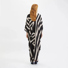 Black Geometric Belted Kaftan Dress