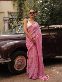 Sky Blue Gingham Mul Cotton Checks Saree