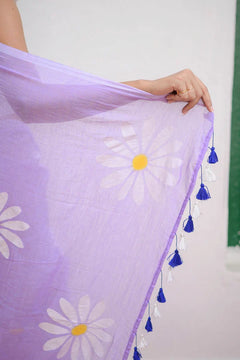 Lavender Handpainted Mulmul Cotton Saree- By Reet Lifestyle