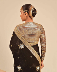 Black Butter Metallic Saree with Retro Radiance Blouse