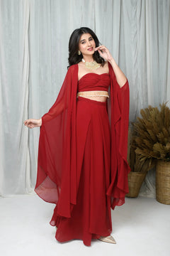 Red Cape and Drape Skirt Set- By Reet Lifestyle