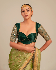 Gaji Silk Deep Green Embellished Blouse