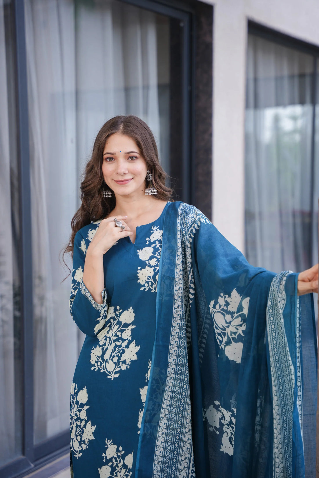 Ramya Blue Cotton Suit Set- By Reet Lifestyle