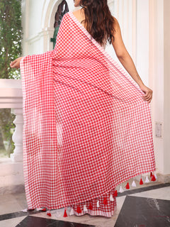 Sky Blue Gingham Mul Cotton Checks Saree