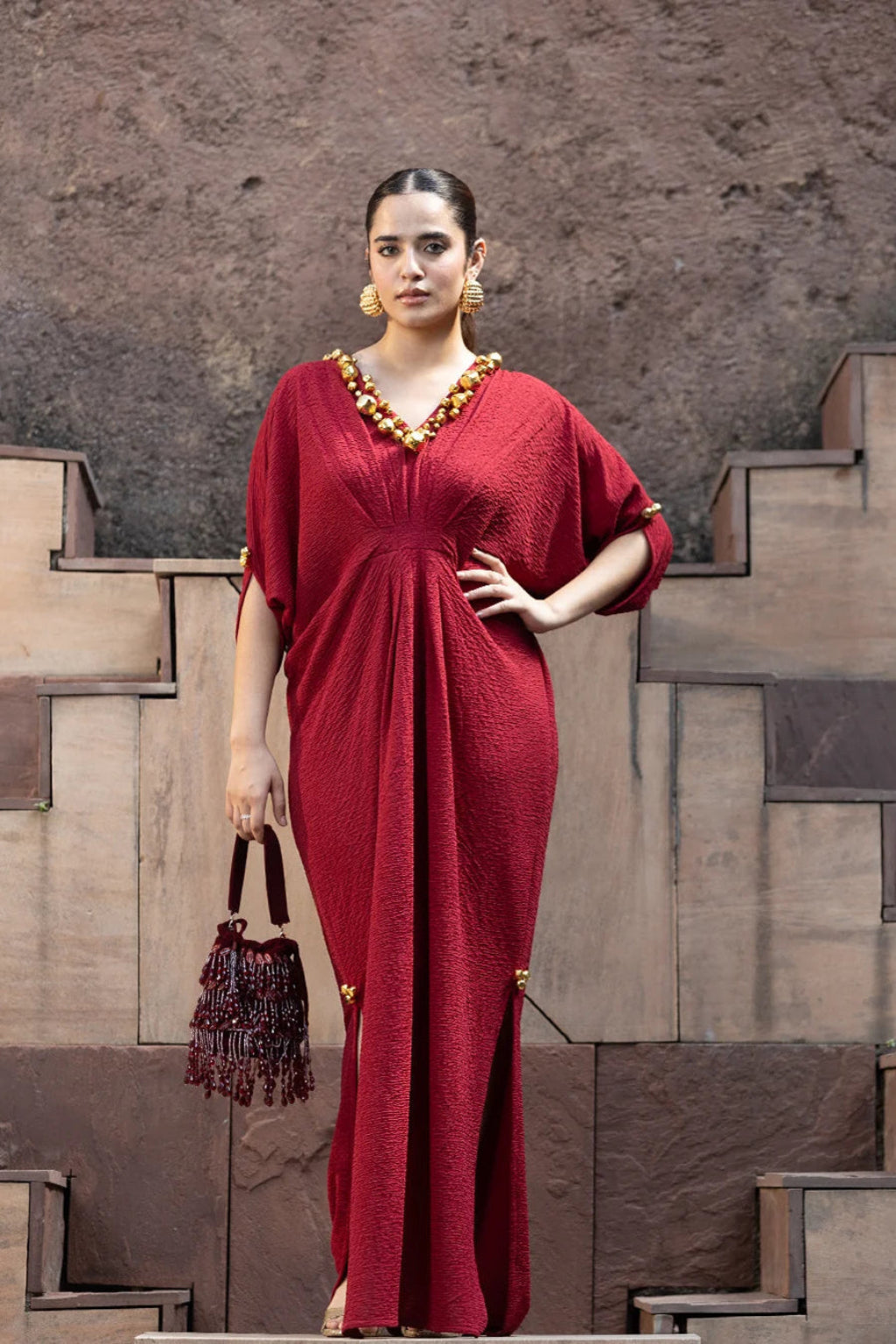 Siyah Mehr Ghungroo Draped Kaftan Gown