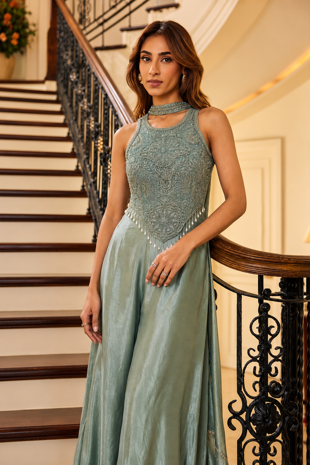 Celeste Blue Embellished Indo-Western Palazzo Set