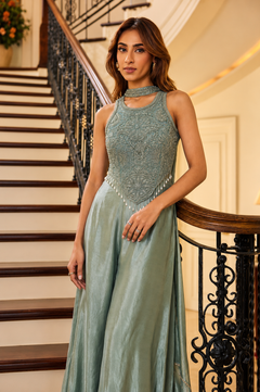 Celeste Blue Embellished Indo-Western Palazzo Set