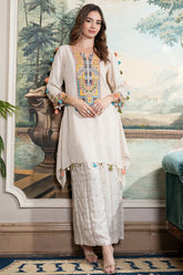 Off-White Muslin Embroidered Co-Ord Set