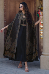 Black Crepe Gown Jacket Set