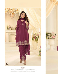 Latest Trendy Pakistani Style Rose Gold Beads Work Embroidered Top With Beads Embroidered Pant And Dupatta