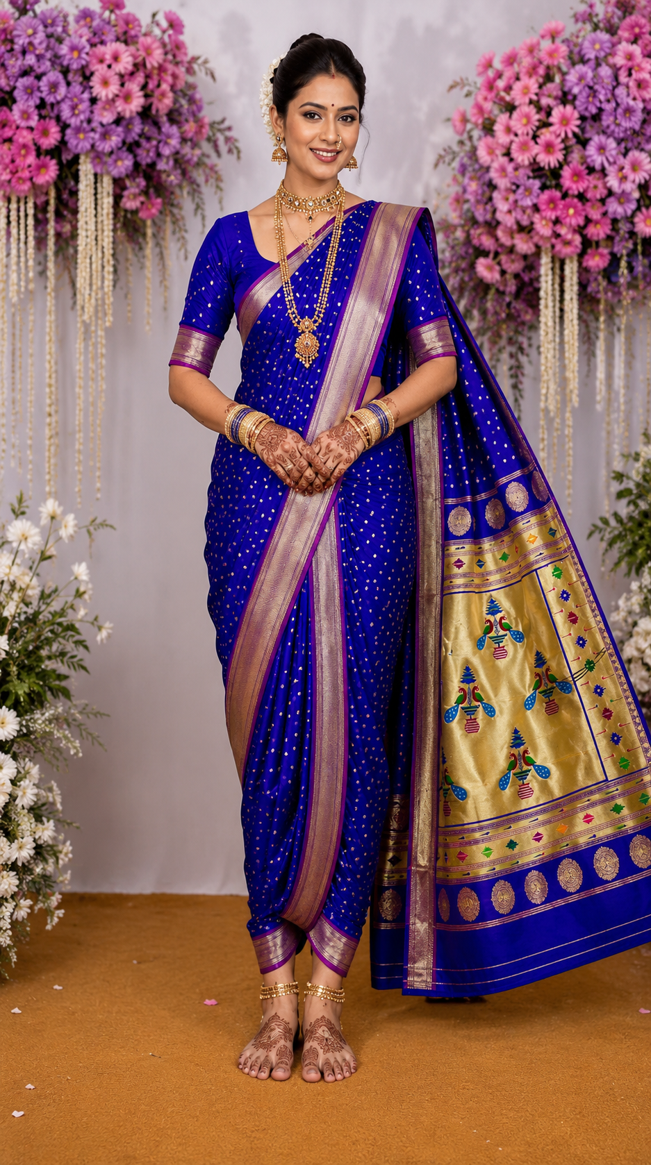 Sindoori Red 9 Yard Soft Silk Paithani Saree with Kalash Peacock Pallu