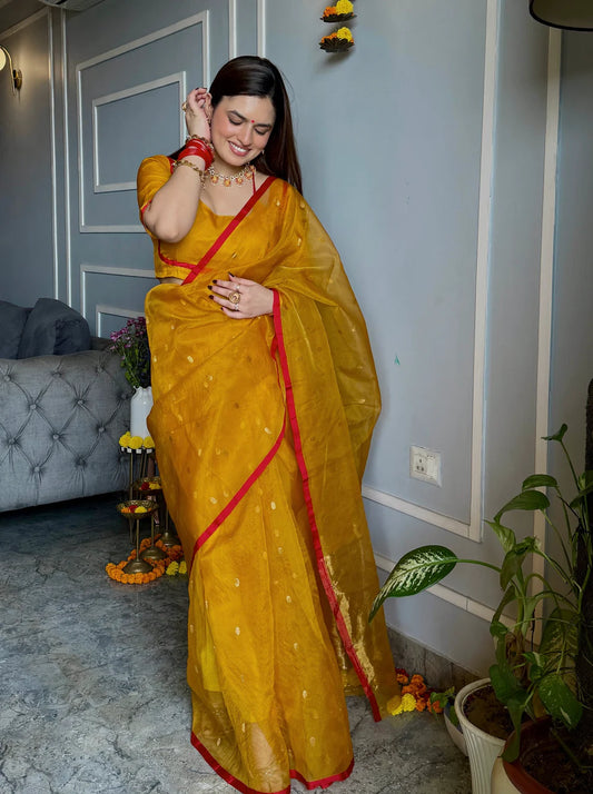 Royal Chanderi Silk Saree with Gold Zari Bootis