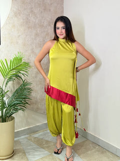 Zariya Lime Draped Co-ord Set