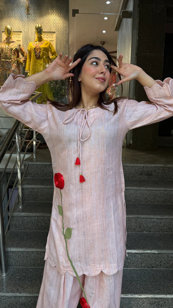 Blush Pink Embroidered Farshi Salwar Kurta Co-Ord Set