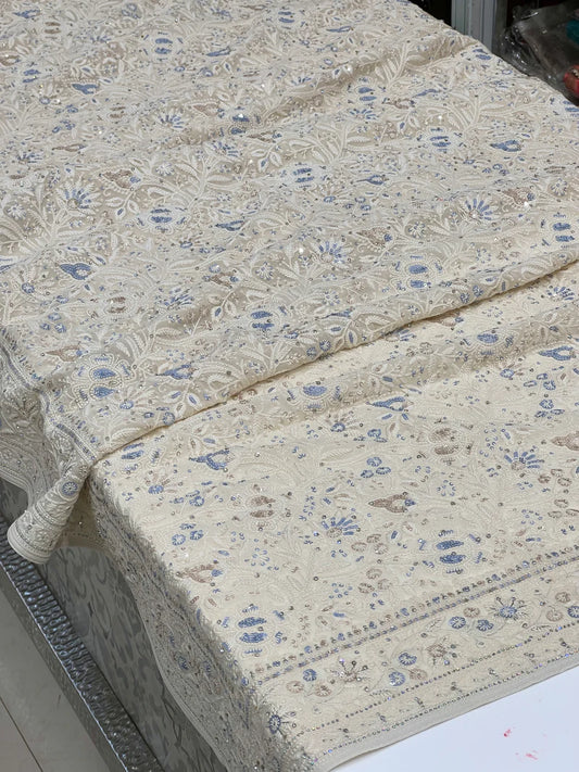 Off White Chikankari Georgette Saree
