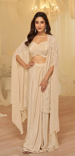 Ivory Embroidered Blouse, Palazzo & Jacket Set