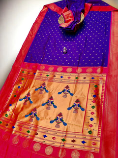 Sindoori Red 9 Yard Soft Silk Paithani Saree with Kalash Peacock Pallu