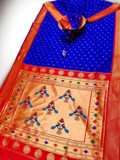 Sindoori Red 9 Yard Soft Silk Paithani Saree with Kalash Peacock Pallu