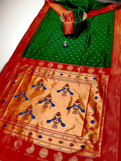Sindoori Red 9 Yard Soft Silk Paithani Saree with Kalash Peacock Pallu