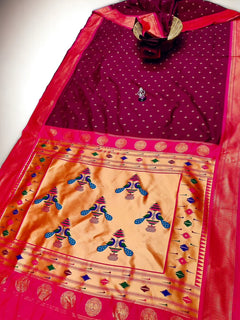 Sindoori Red 9 Yard Soft Silk Paithani Saree with Kalash Peacock Pallu