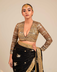 Black Butter Metallic Saree with Retro Radiance Blouse