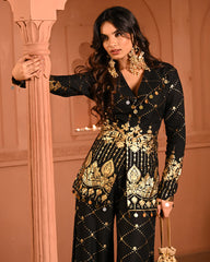 Cotton Rayon Black Mirror Blazer Set