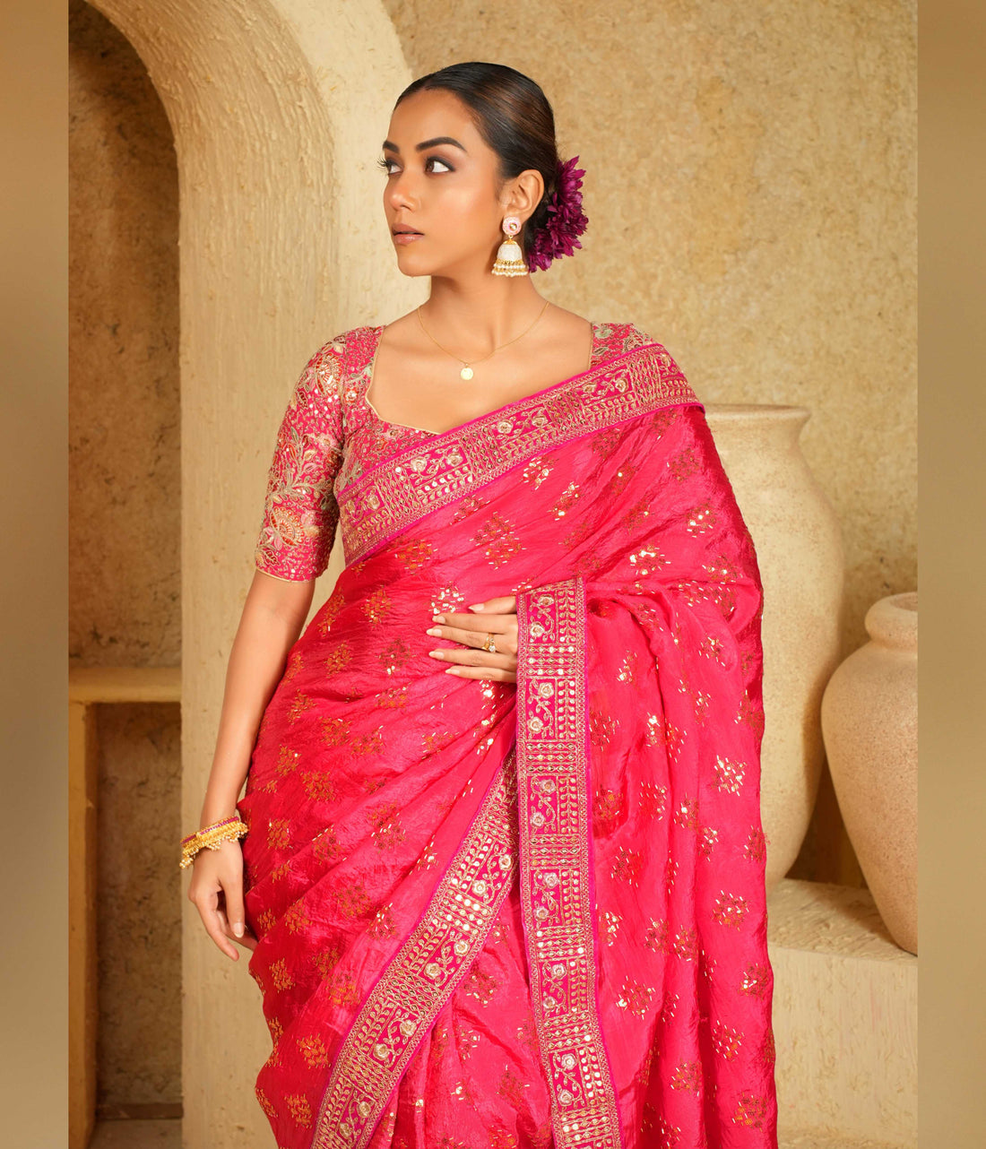 Lightweight metallic tissue saree