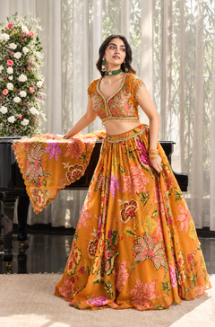 Mariya Orange Floral Printed Lehenga Set