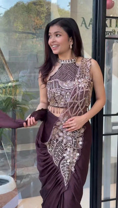 Noor Zahra Luxe Embroidered Saree (Ready-To-Wear) with Blouse