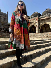 Autumn Patola Silk Patchwork Kantha Trench Coat